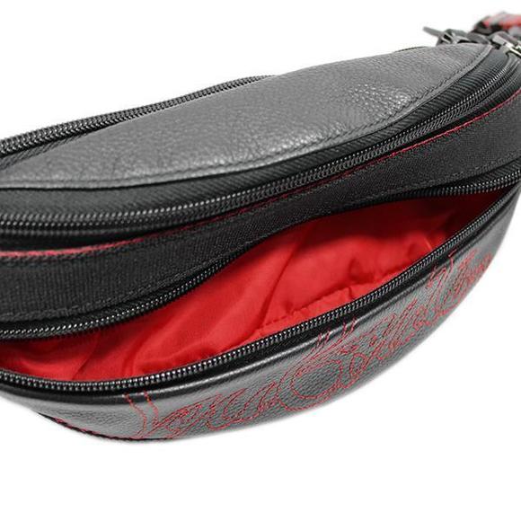 Christian Louboutin Waist Pouch Leather Nylon Black Red